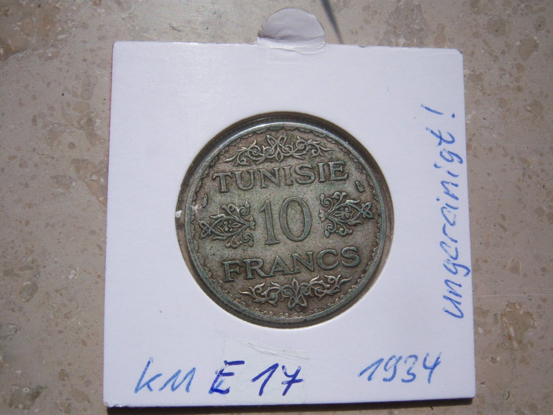  Tunesien,10 Francs 1934, Silber AG 680 lt Bildern   
