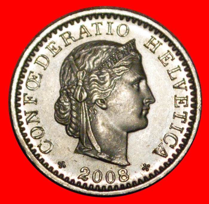 Ⰶ LIBERTY (1881-2025): SWITZERLAND ★ 20 RAPPEN 2008B DIES II+B! MINT LUSTRE! ★LOW START★ NO RESERVE!