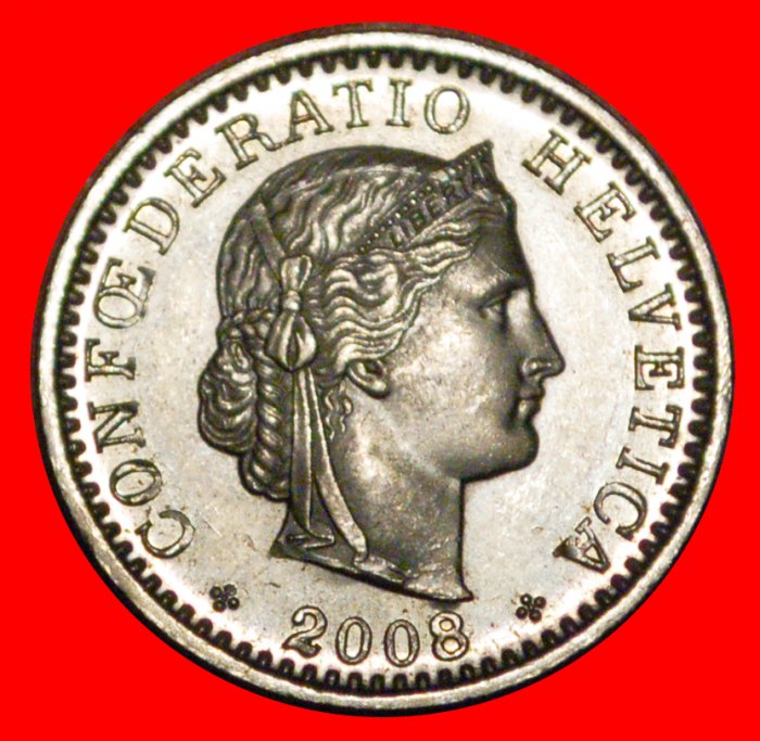  * LIBERTY (1939-2022): SWITZERLAND ★ 20 RAPPEN 2008B DIES 2+B! MINT LUSTRE!★LOW START★ NO RESERVE!   