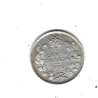  Kanada 5 Cent 1920, Georg V. Silber 1,166 gr. 0,800, Besser als Scan erhalten, siehe Scan unten   