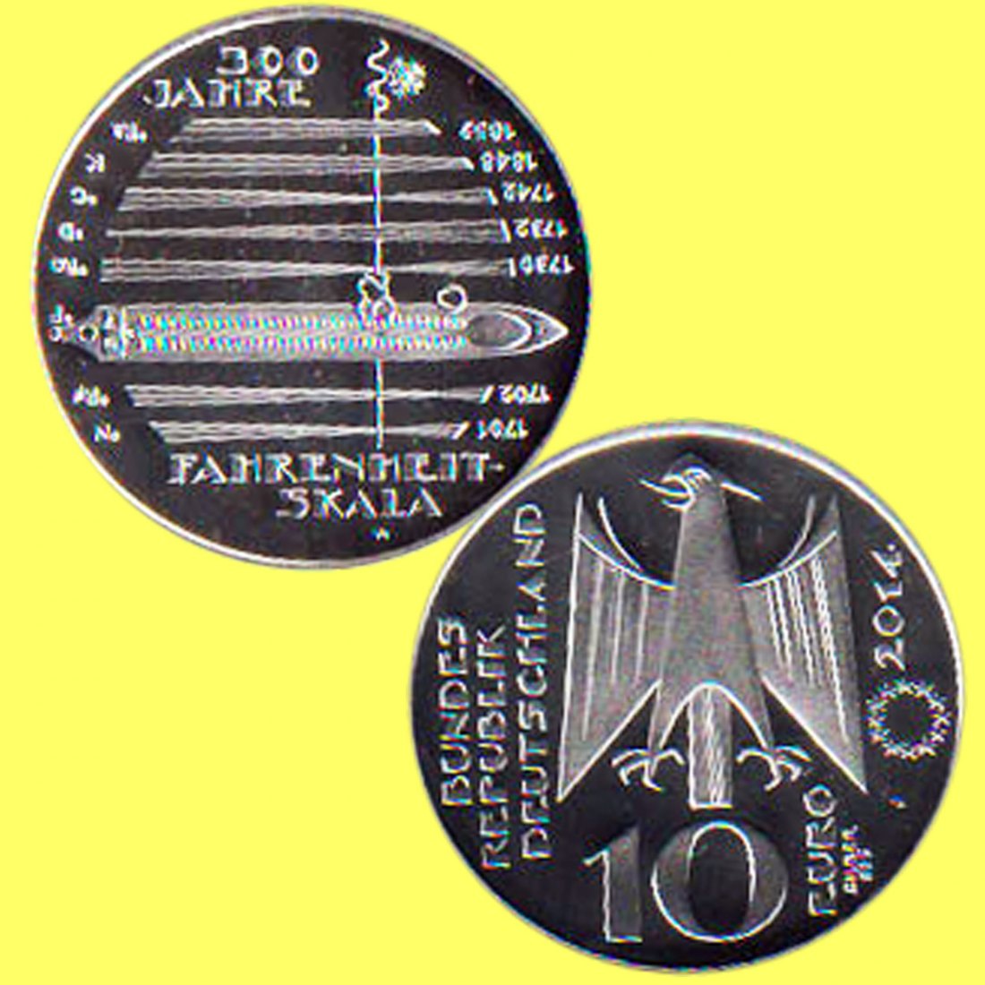  Offiz. 10 Euro-Silbermünze BRD *300 Jahre Temperaturskala Fahrenheit* 2014 *PP*   