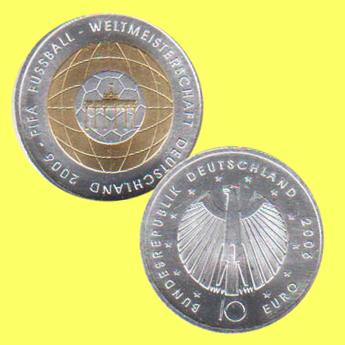  Offiz. 10 Euro-Silbermünze BRD *XVIII. Fussball-WM in Deutschland* 2006 mit Goldapplikation   