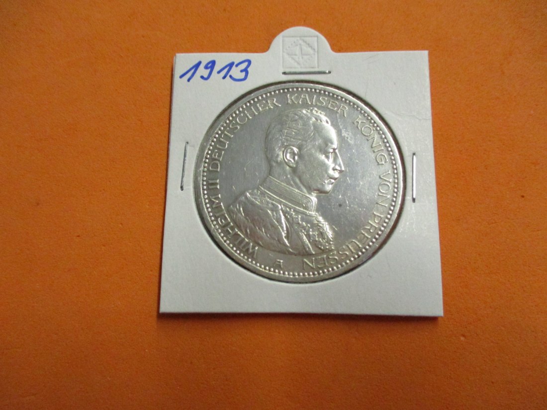  5 Reichsmark 1913 Wilhelm II Deutscher Kaiser König von Preussen Silbermünze   