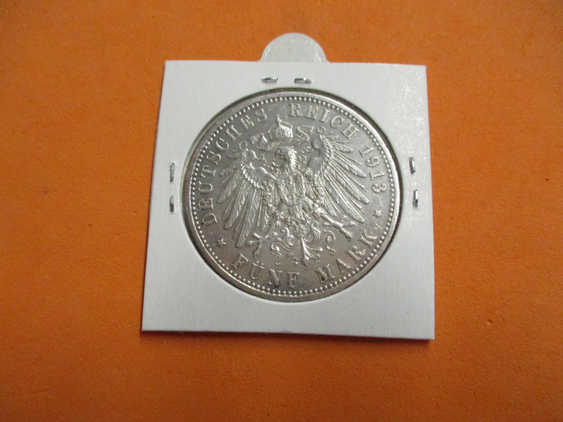  5 Reichsmark 1913 Wilhelm II Deutscher Kaiser König von Preussen Silbermünze   