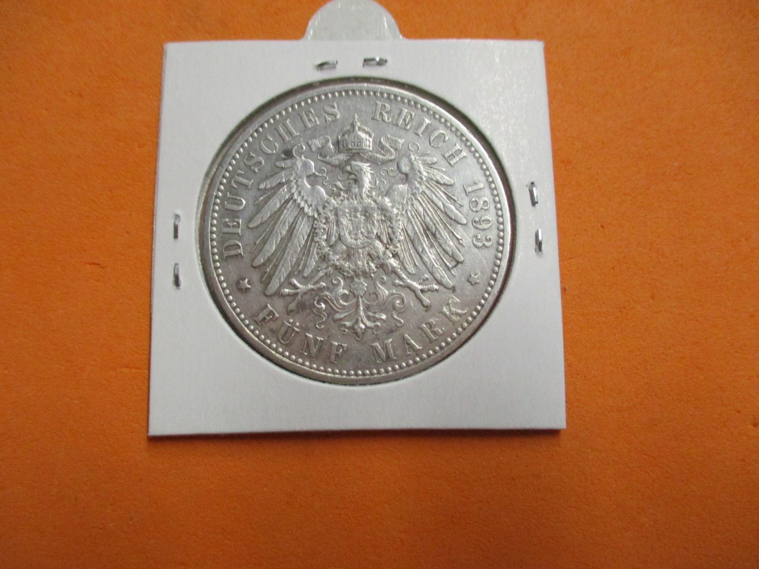 5 Reichsmark 1893 Albert König von Sachsen Silbermünze   