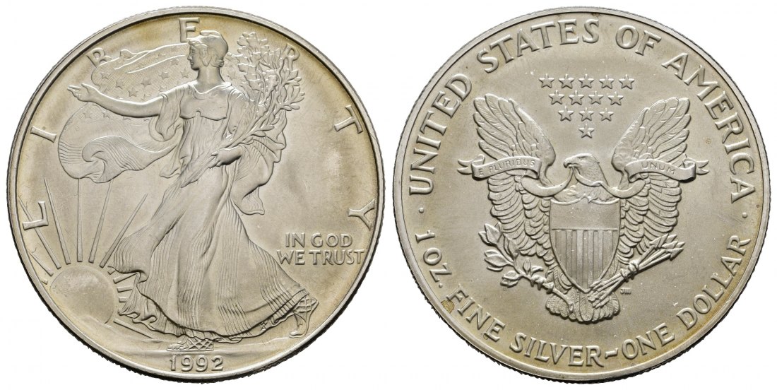 PEUS 7748 USA 31,1 g Feinsilber. American Eagle Dollar SILBER Unze 1992 Stempelglanz
