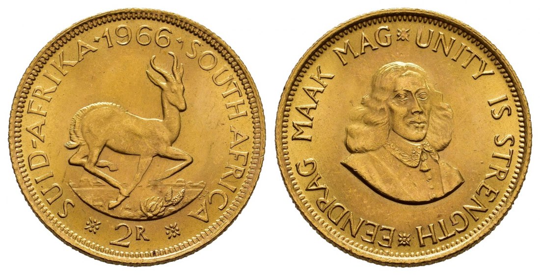 PEUS 7754 Südafrika 7,32 g Feingold 2 Rand GOLD 1966 Kl. Kratzer, Fast Stempelglanz