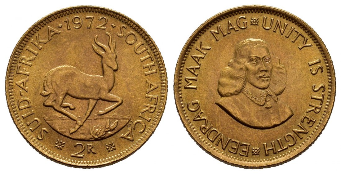 PEUS 7758 Südafrika 7,32 g Feingold 2 Rand GOLD 1972 Vorzüglich