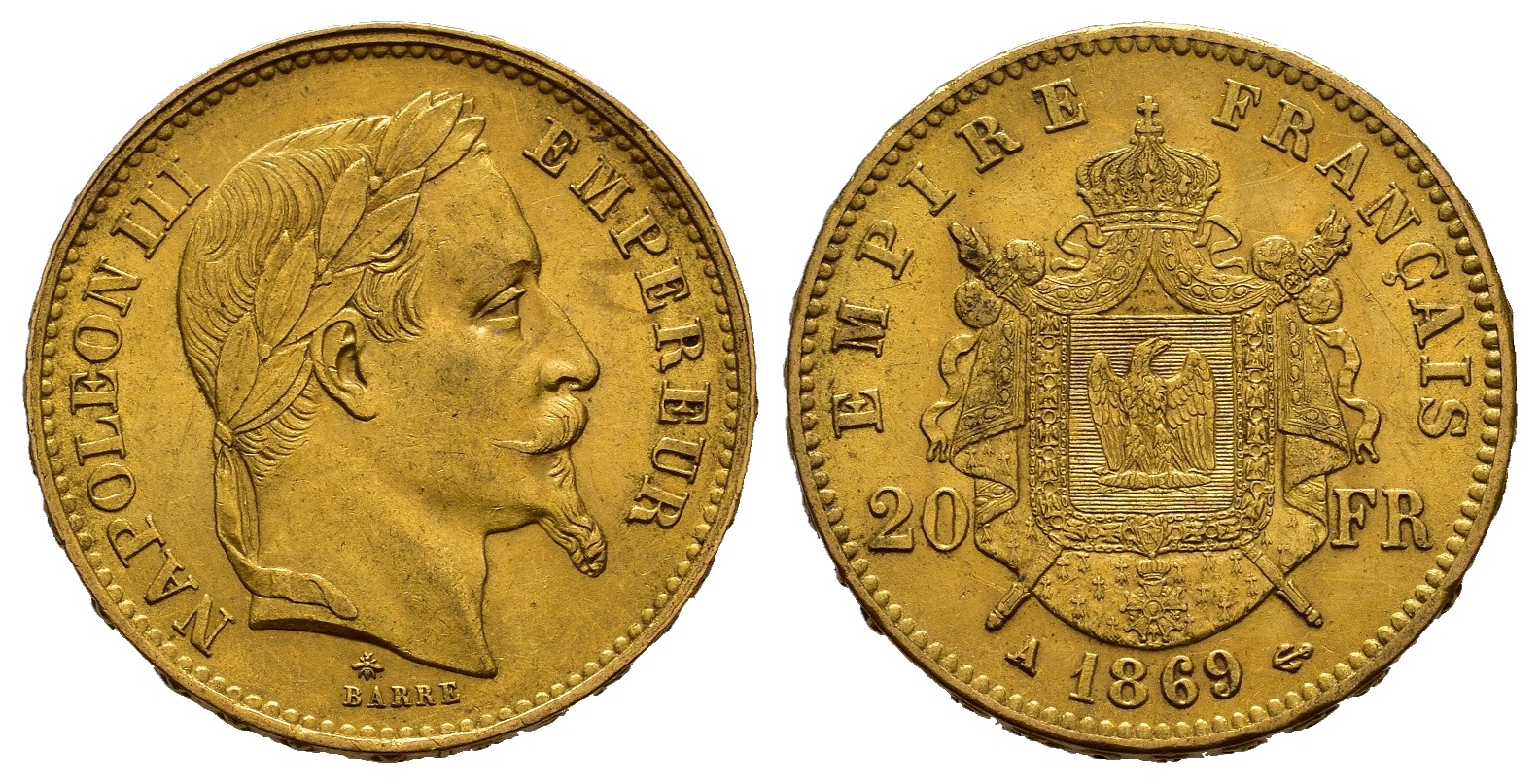 PEUS 7760 Frankreich 5,81 g Feingold. Napoleon III. (1852-1870) 20 Francs GOLD 1869 A Sehr schön