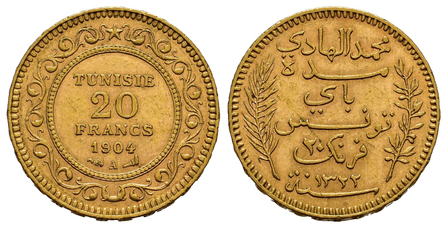 PEUS 7763 Tunesien 5,81 g Feingold 20 Francs GOLD 1904 A Sehr schön