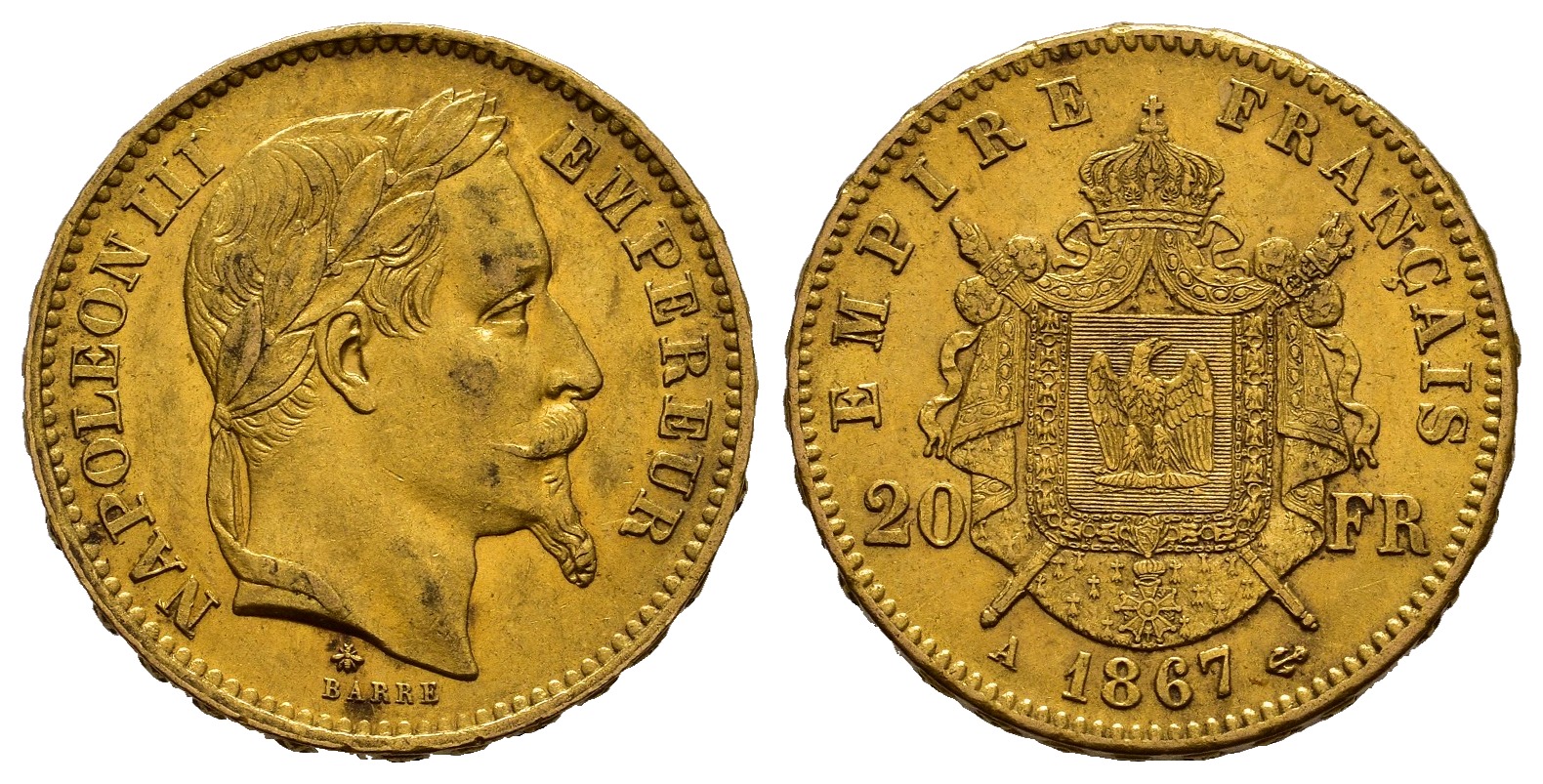 PEUS 7765 Frankreich 5,81 g Feingold. Napoleon III. (1852-1870) 20 Francs GOLD 1867 A Sehr schön