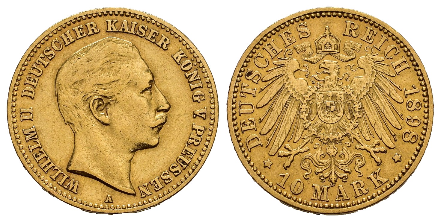 PEUS 7771 Kaiserreich - Preußen 3,58 g Feingold. Wilhelm II. (1888 - 1918) 10 Mark GOLD 1898 A Kl. Kratzer, Sehr schön