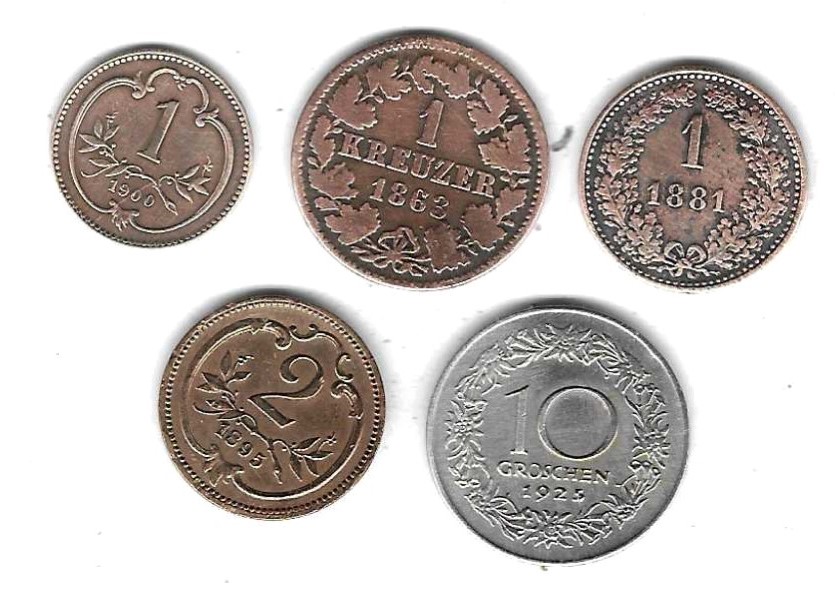  Österreich Lot 5 ältere Münzen, sehr guter Erhalt, Einzelaufstellung und Scan siehe unten   