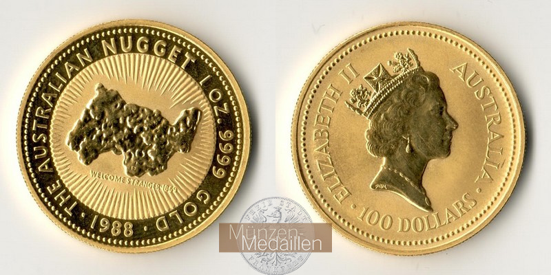 Australien  100 Dollar MM-Frankfurt Feingold: 31,1g Nugget 1988 