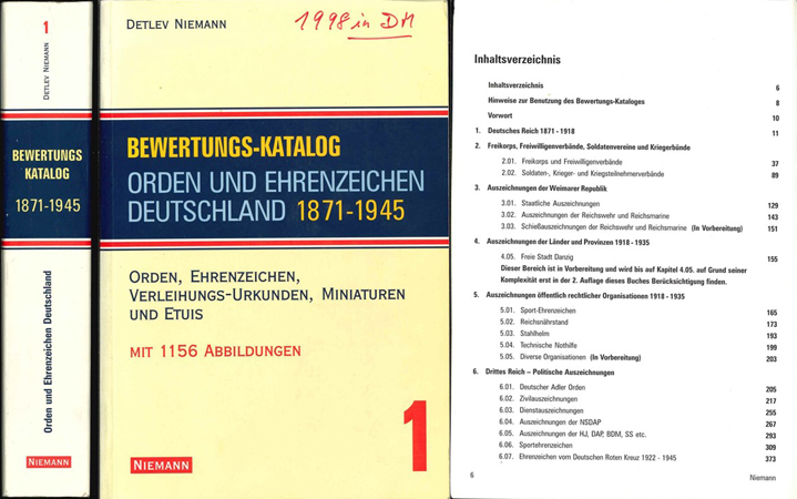 D.Niemann; Bewertungskatalog Orden und Ehrenzeichen Deutschland 1871-1945; Januar 1999; Hamburg   