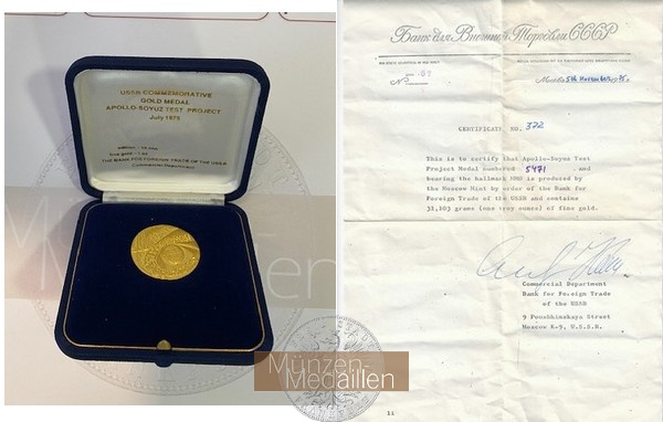 Russland Medaille, Apollo-Sojus MM-Frankfurt   Feingold: 31,1 g  1975 ММД 
