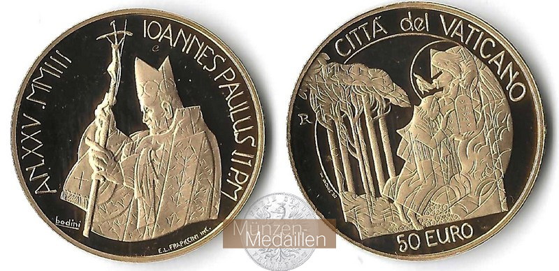 Vatican City , 50 Euro „Die 10 Gebote“ MM-Frankfurt Feingold: 13,75g PP  2003 