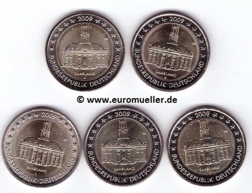 Deutschland 5x...2 Euro Sondermünze 2009...Saarland   
