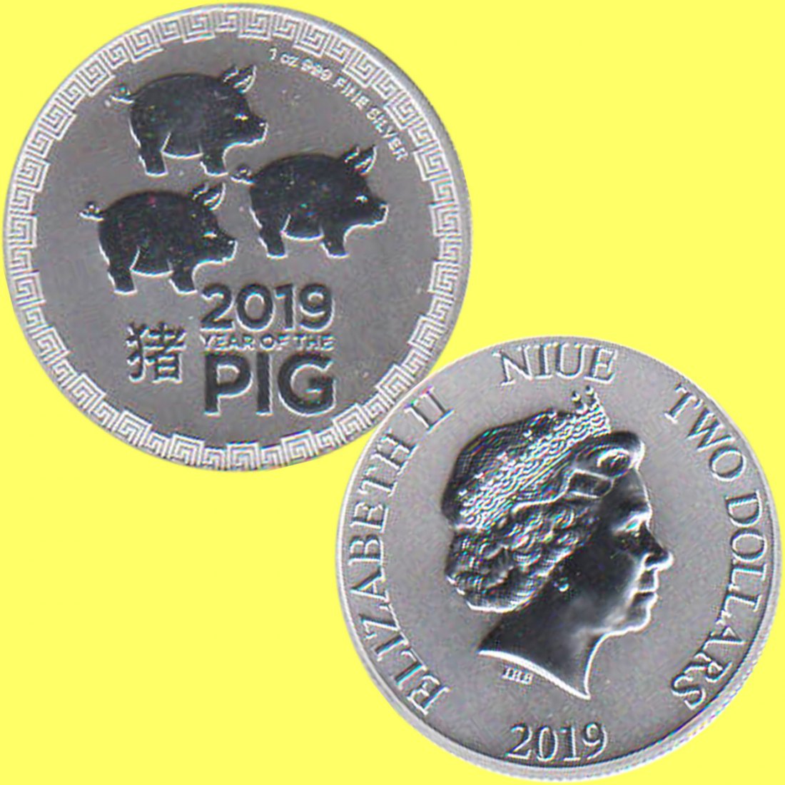  Niue 2$ Silbermünze *Lunar - Jahr des Schweins* 2019 1oz Silber   