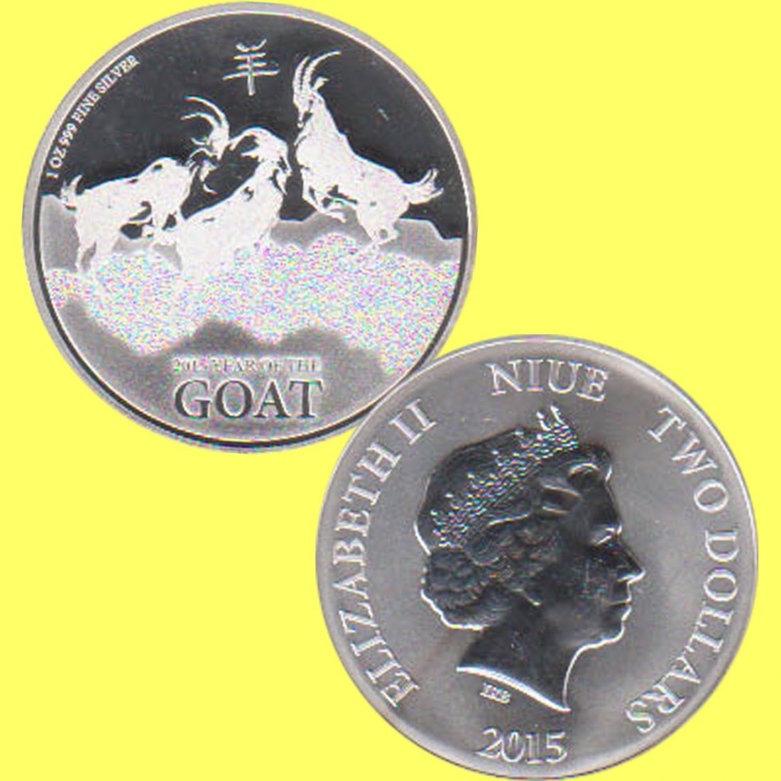  Niue 2$ Silbermünze *Lunar - Jahr der Ziege* 2015 1oz Silber   