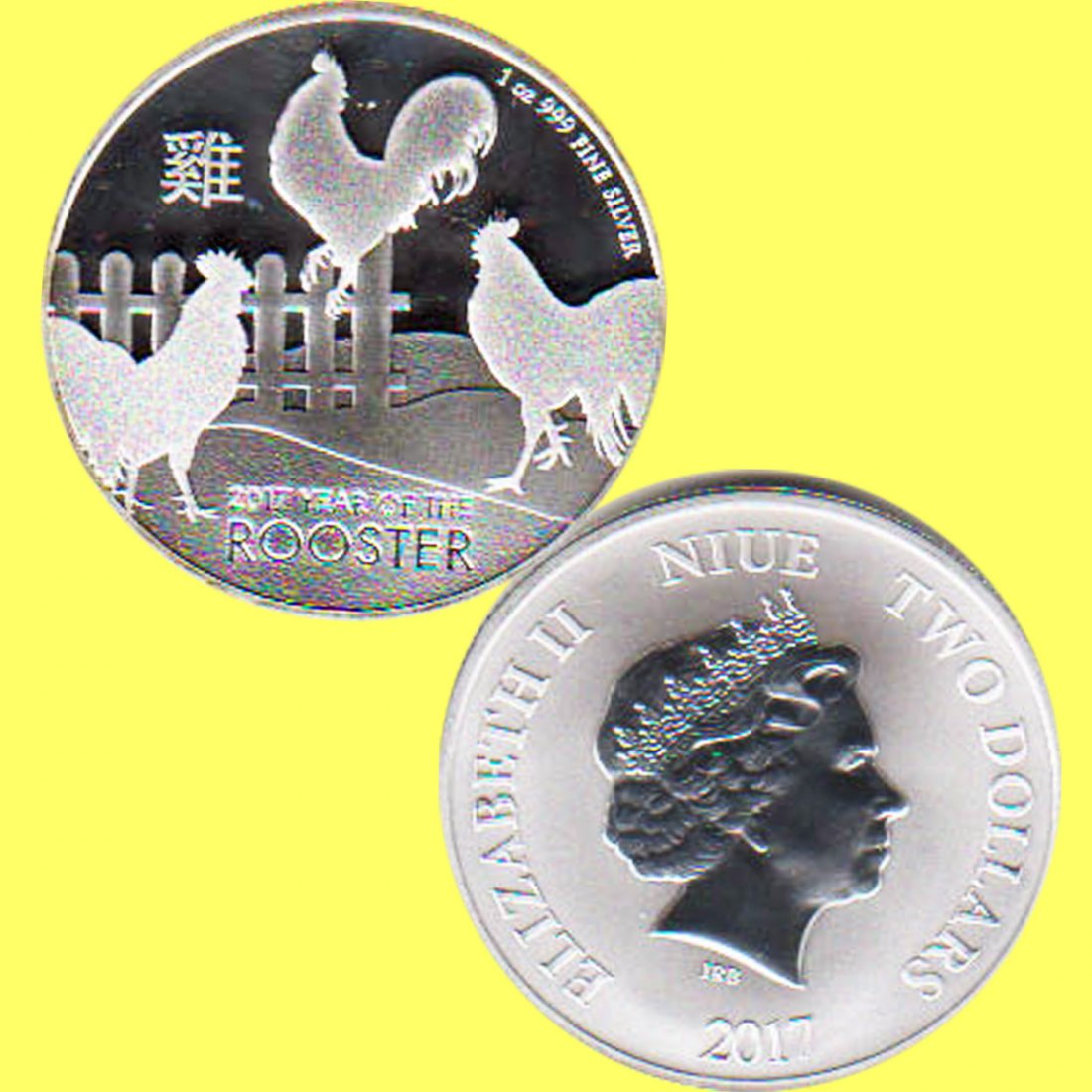  Niue 2$ Silbermünze *Lunar - Jahr des Hahns* 2017 1oz Silber   