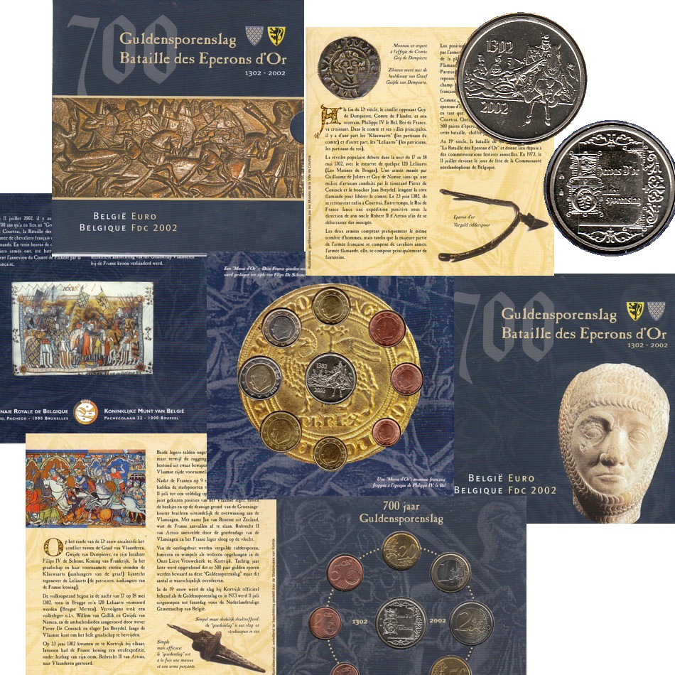  Offiz. KMS Belgien *700 Jahre Goldensporenschlacht* 2002 3 Münzen nur in offiz Foldern   