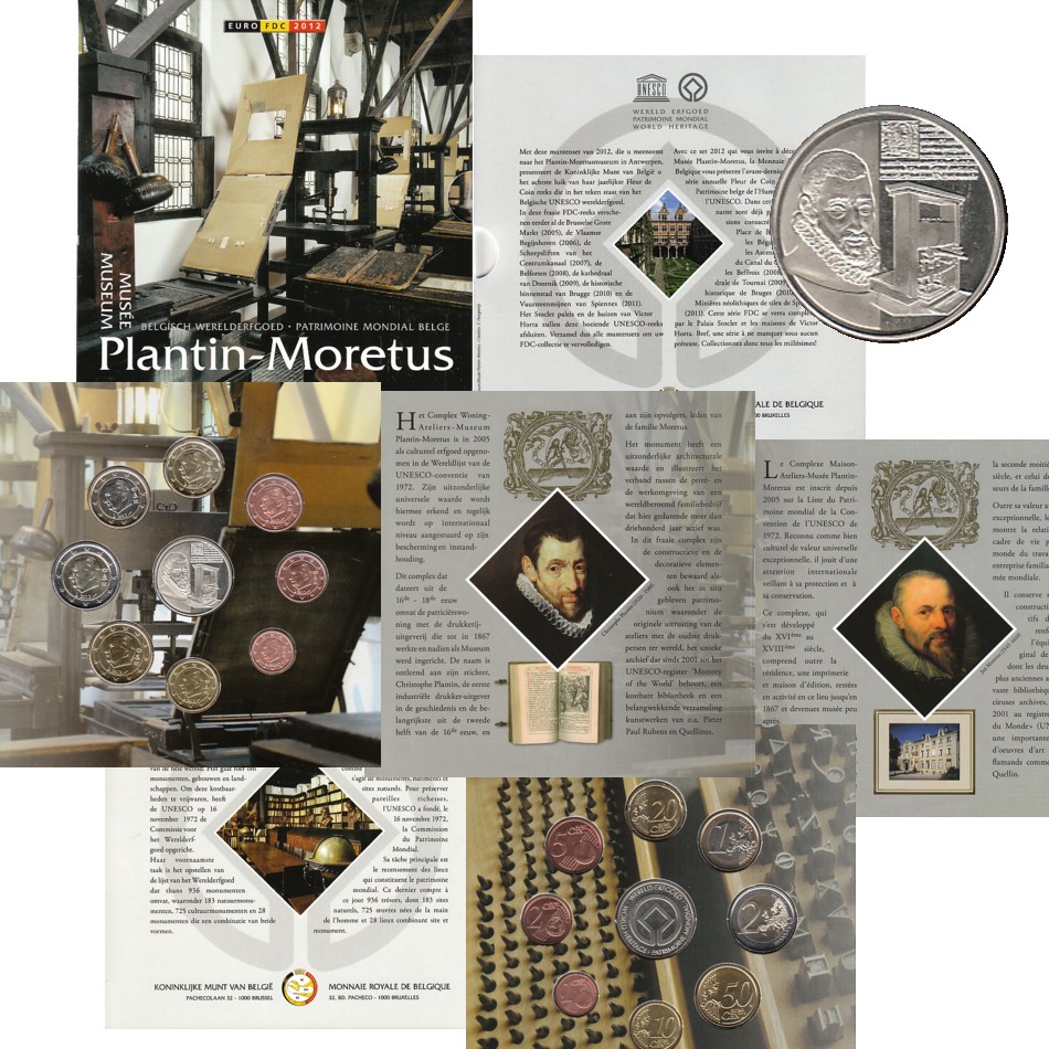  Offiz. KMS Belgien *Druckereimuseum Plantin-Moretus* 2012 die 2 €-Münze nur in offiz Foldern   