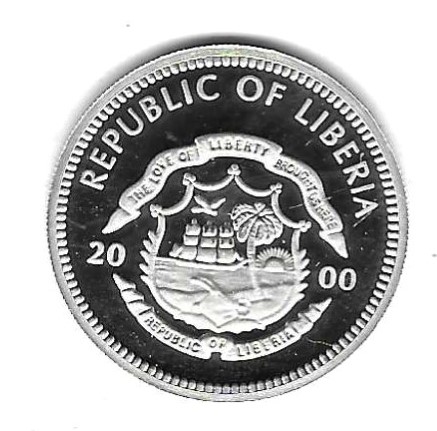  Liberia 5 Dollars 2000, Silber 8,54 gr. 0,999, makellose Polierte Platte, siehe Scan unten   
