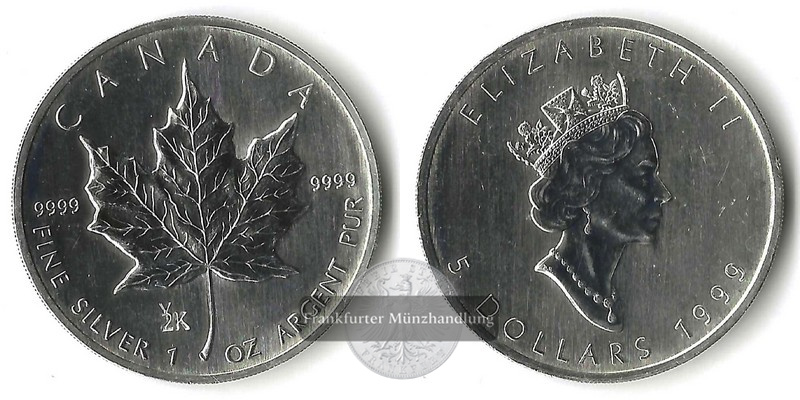  Kanada  5 Dollar  1999  Maple Leaf  Privy Mark  FM-Frankfurt   Feinsilber: 31,1g   
