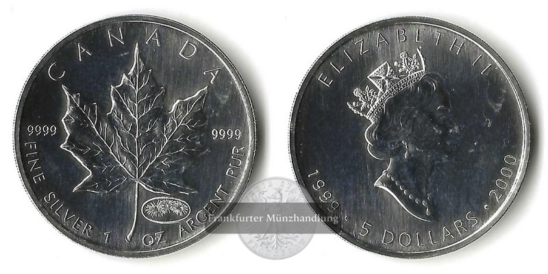  Kanada  5 Dollar  1999 - 2000  Maple Leaf (Dual Date) Privy Mark  FM-Frankfurt   Feinsilber: 31,1g   