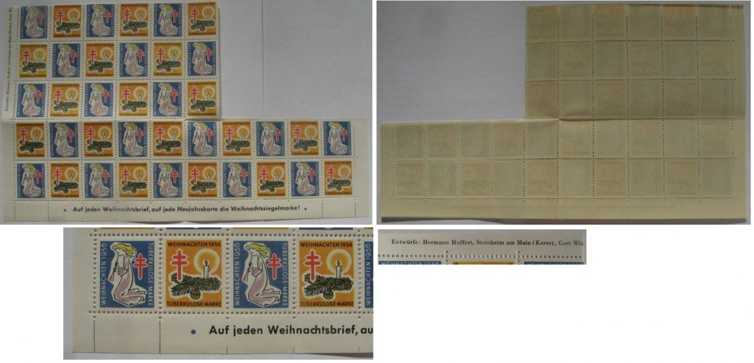  1956, Deutschland Weihnachtssiegelmarken (Tannenzweig+Engel), 2/5 Bogen (38 Briefmarken pro Bogen)   