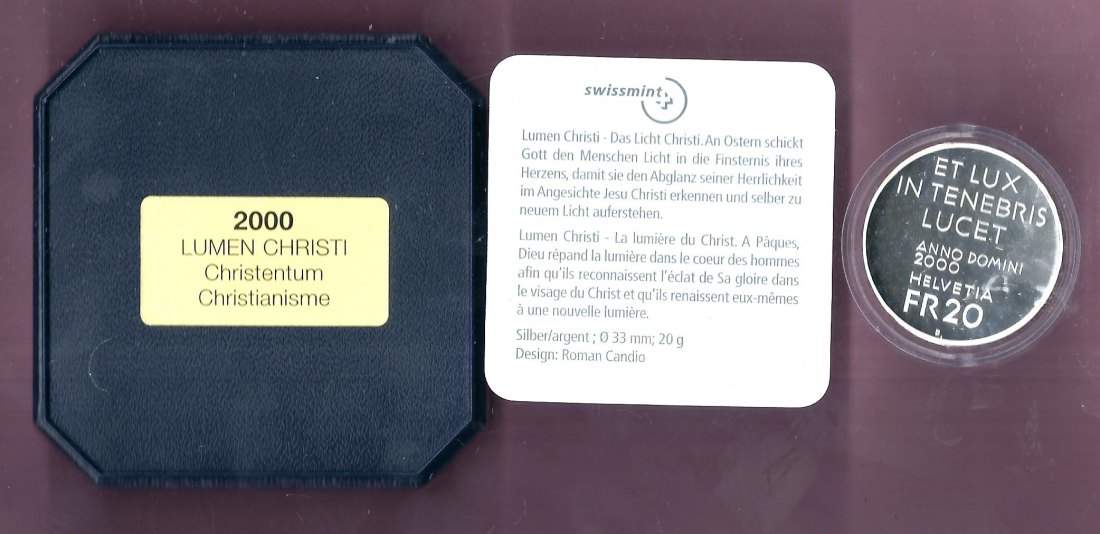  20 Fr. Schweiz  Christentum 2000 PP Silber Golden Gate Münzenankauf Koblenz Frank Maurer j765   