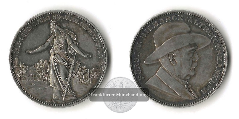  Deutschland    Medaille    Bismark  80-jähr. Geburtstag  1895  FM-Frankfurt Feinsilber:24,72g   