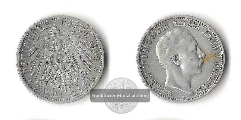  Preußen, Kaiserreich  2 Mark  1904 A  Wilhelm II.  FM-Frankfurt Feinsilber: 10g   