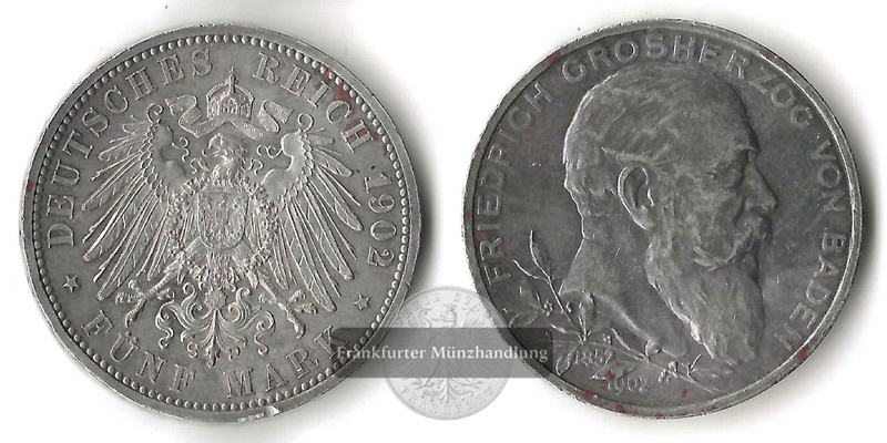  Baden, Kaiserreich  5 Mark  1902 G  Friedrich I. 1856-1907   FM-Frankfurt Feinsilber: 25g   