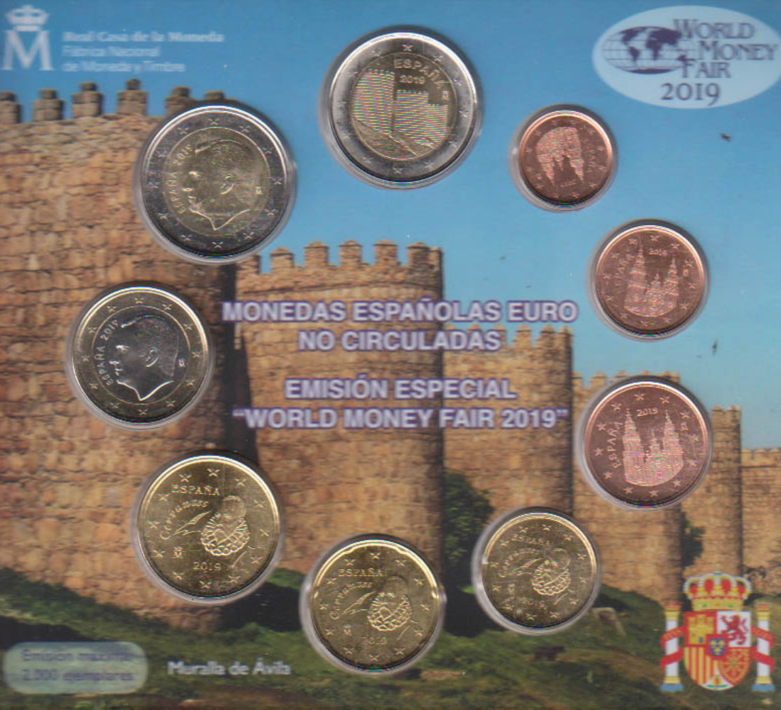  Offiz S-KMS Spanien *World Money Fair Berlin* 2019 mit 2 €-Sondermünze 9M nur 2.000St!   