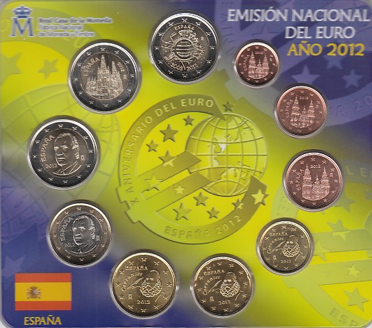  Offiz KMS Spanien 2012 mit 2x2 €-Sondermünzen *Bargeld & Burgos* 10 Münz nur 13.500St!   