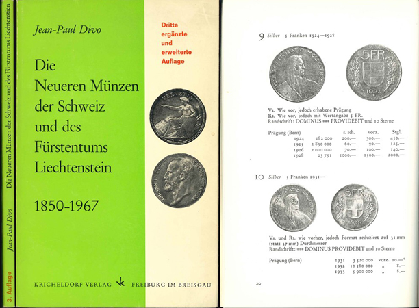  Divo, Jean-Paul; Die Neueren Münzen der Schweiz und des Fürstentums Liechtenstein 1850-1967   