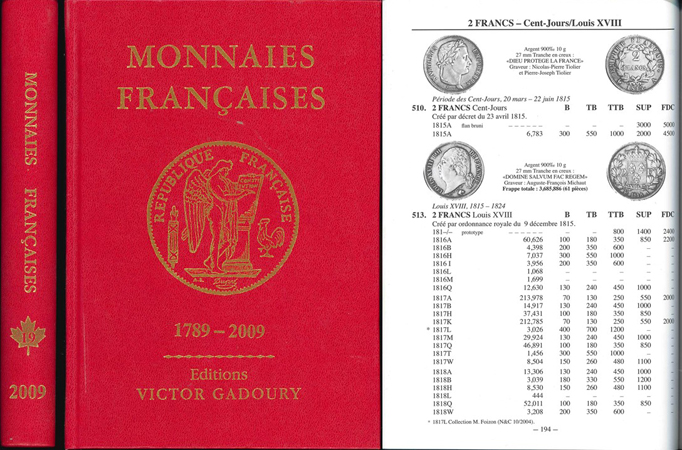  Viktor Gadoury; Monnaies Francaises 1789-2009; Dix-Neuvième Édition; Monaco 2009   
