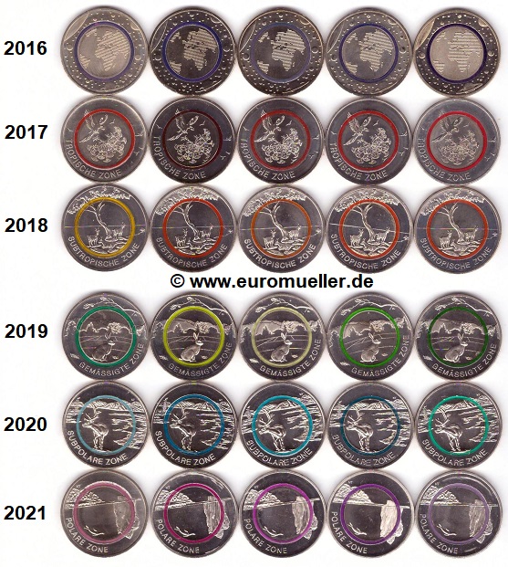 Deutschland 30x 5 Euro Gedenkmünzen 2016 - 2021   