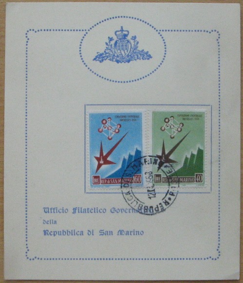  1958, San Marino, Briefmarken-Gedenkkarte: WereldExhibition Brussel   