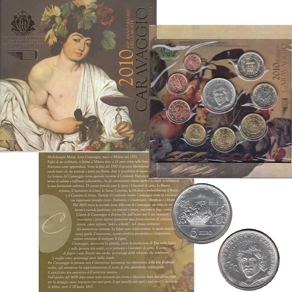  Offiz. Euro-KMS San Marino *Caravaggio* 2010 mit 5 Euro-Silbermünze   