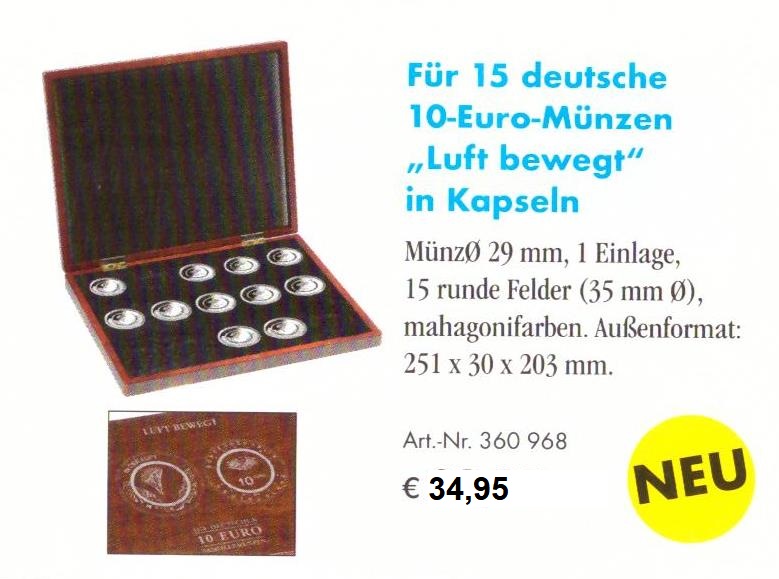 Zubehör... Original Leuchtturm Münzenkassette für 15x 10 Euro Münzen Luft   neu