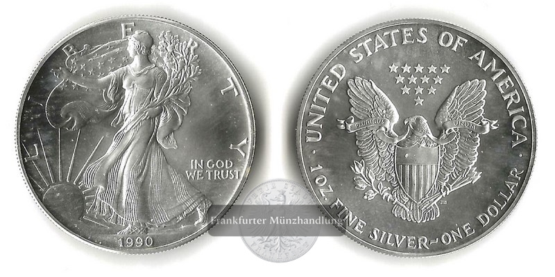  USA  1 Dollar  1990  American Silver Eagle   FM-Frankfurt     Feinsilber: 31,11g   
