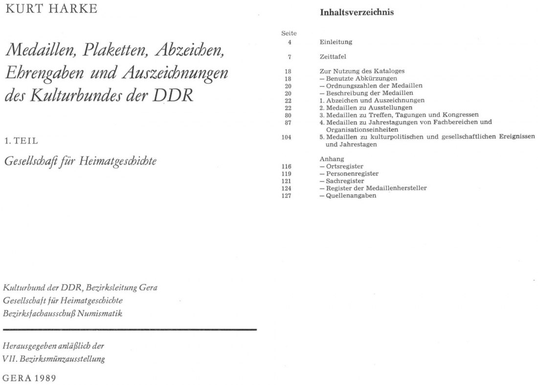  DDR Numismatische Hefte 46 (1989) Medaillen, Plaketten, Abzeichen, Ehrengaben und Auszeichnungen DDR   