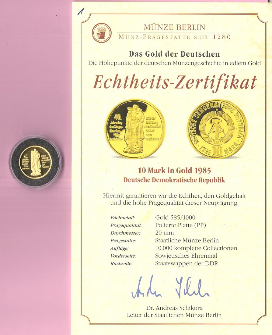  10 Mark DDR 1985 Gold NP 3,5 Gr.585 AU PP Golden Gate Münzenankauf Koblenz Frank Maurer 806   