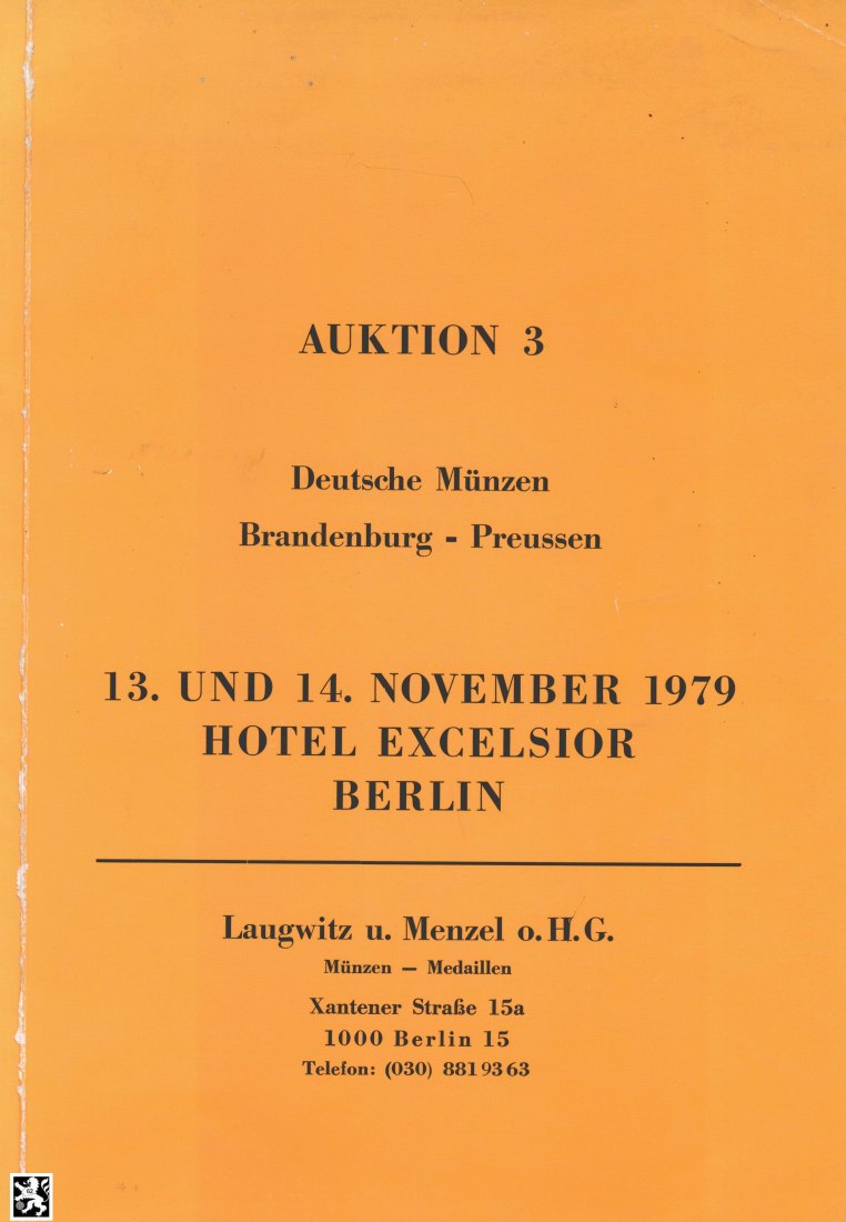  Laugwitz (Berlin) - Auktion 03 (1979) Deutsche Münzen ,Große Sammlung Brandenburg - Preussen   