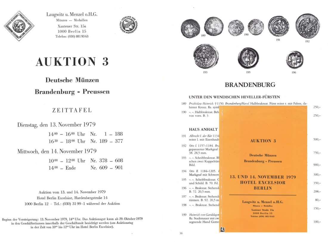  Laugwitz (Berlin) - Auktion 03 (1979) Deutsche Münzen ,Große Sammlung Brandenburg - Preussen   