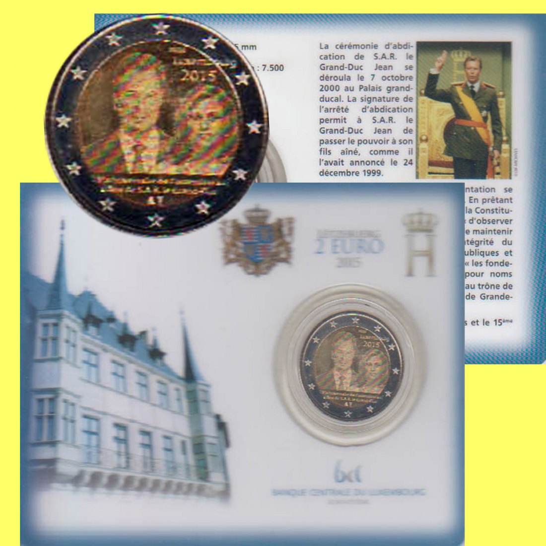  Offiz. Coincard 2 €-Sondermünze Luxemburg *Thronbesteigung Grossherzog Henri* 2015 nur 7.500St!   