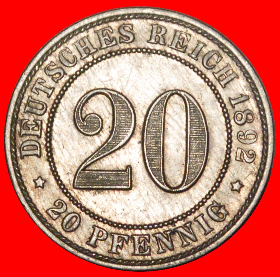 * ADLER (1890-1892): DEUTSCHLAND ★ 20 PFENNIG 1892A! WILHELM II. (1888-1918) SELTEN!★OHNE VORBEHALT!